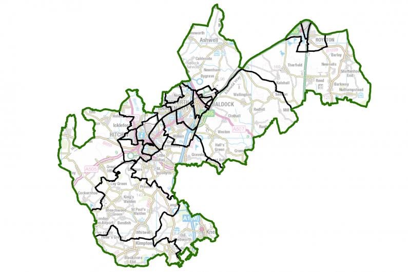 A cutout of a map showing the area of North Herts covered by the campaign group.